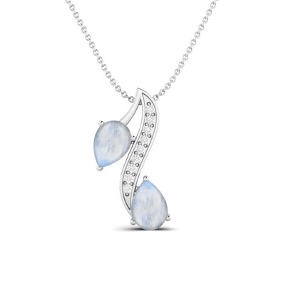 Tear Drop Pear Shaped Genuine Moonstone Pendant 925 Sterling Silver Engagement Chain Necklace