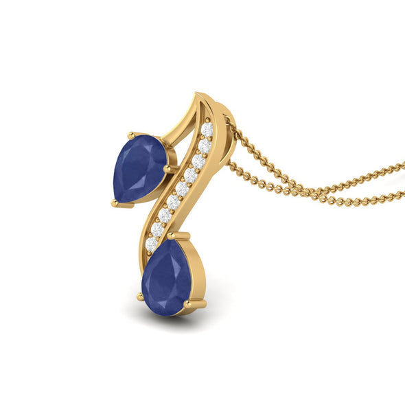 Tear Drop Blue Sapphire Wedding Pendant Pear Shaped 9k Yellow Gold Engagement Chain Necklace