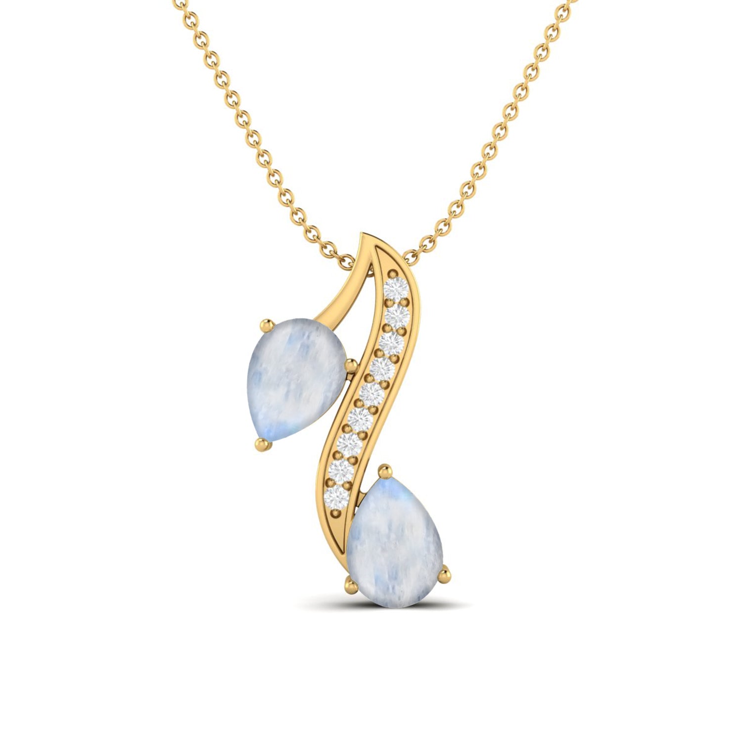 Moonstone Dual Drop Wave Design Pendant - Stelring Silver