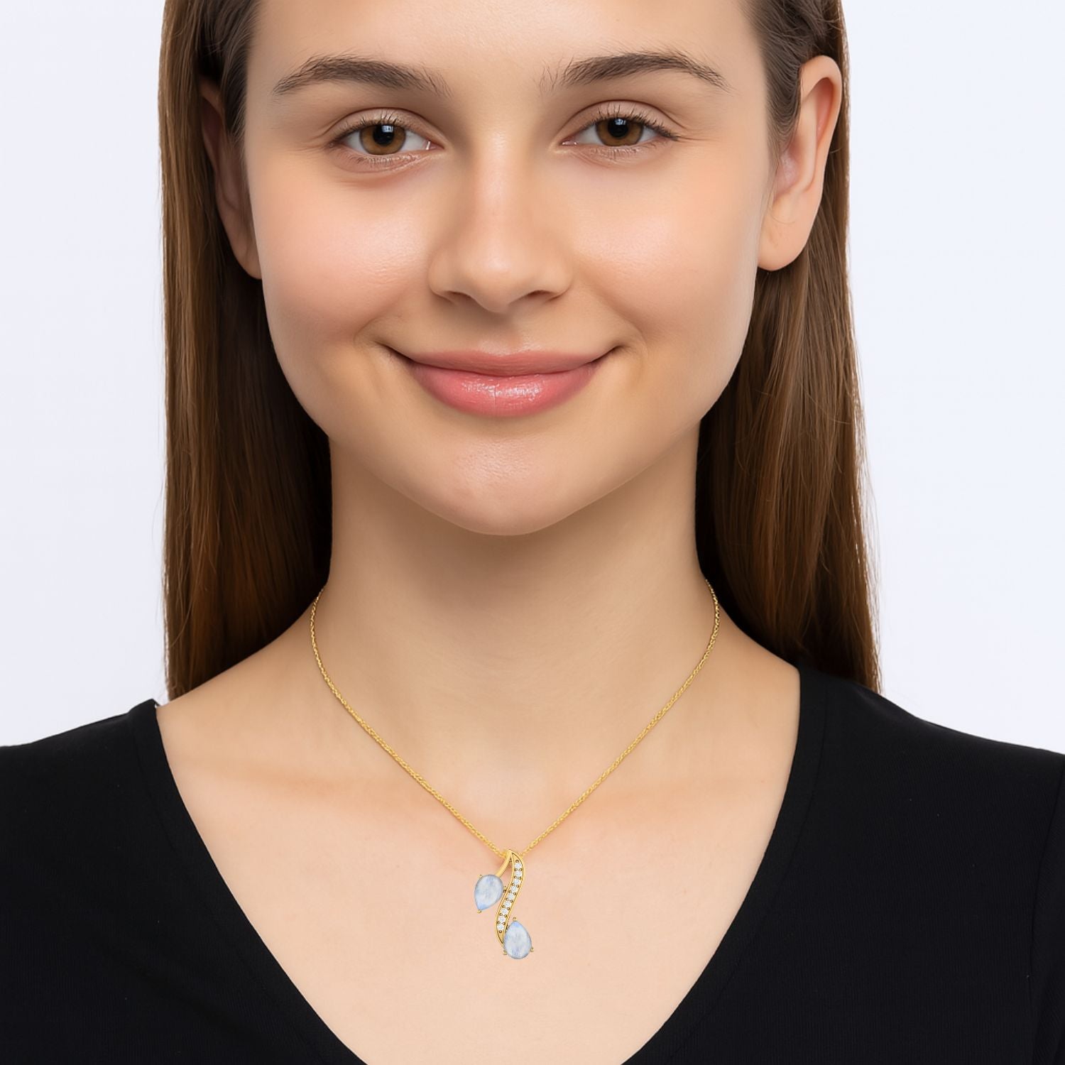 Moonstone 1.50 Ct Double Pear Necklace - 14K Yellow Gold