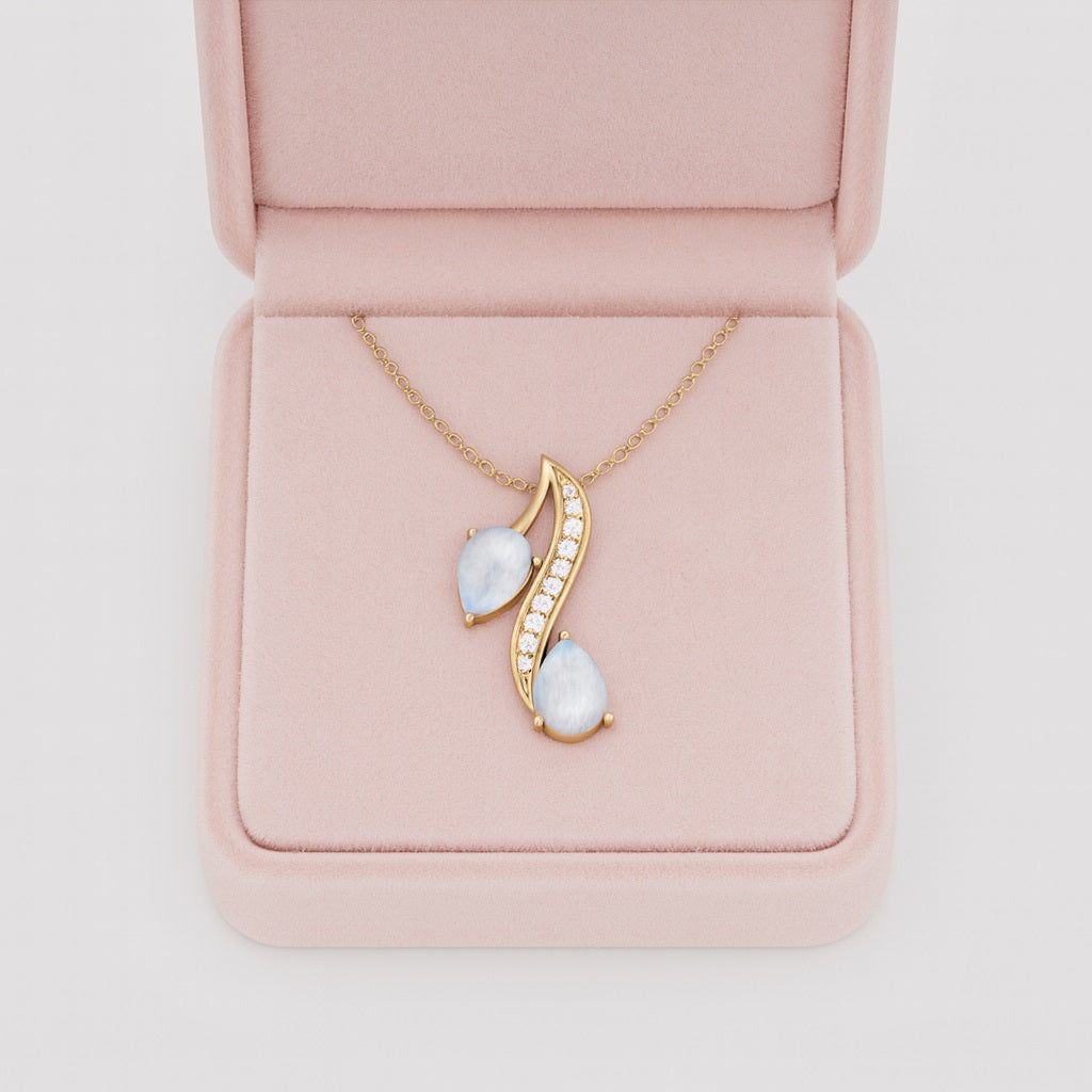 Moonstone 1.50 Ct Double Pear Necklace - 14K Yellow Gold