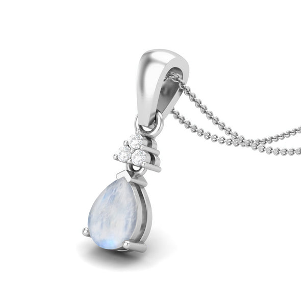 Pear Shaped Genuine Moonstone Drop Pendant 925 Sterling Silver Bridal Wedding Necklace