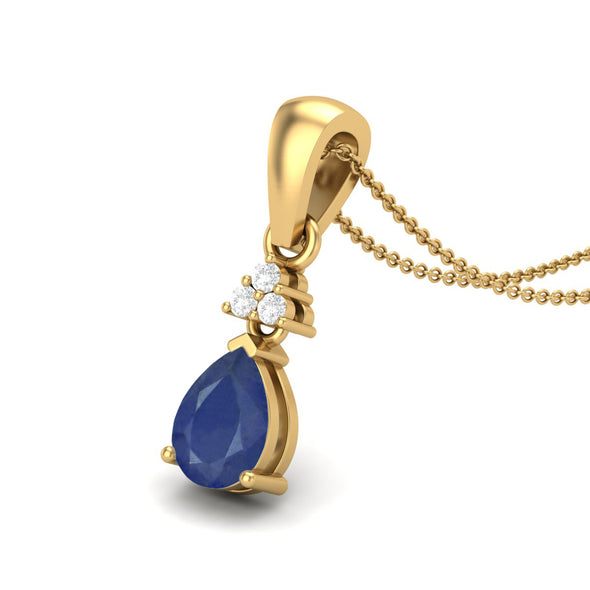 9k Yellow Gold Blue Sapphire Wedding Necklace Pear Shaped Gemstone Pendant For Women