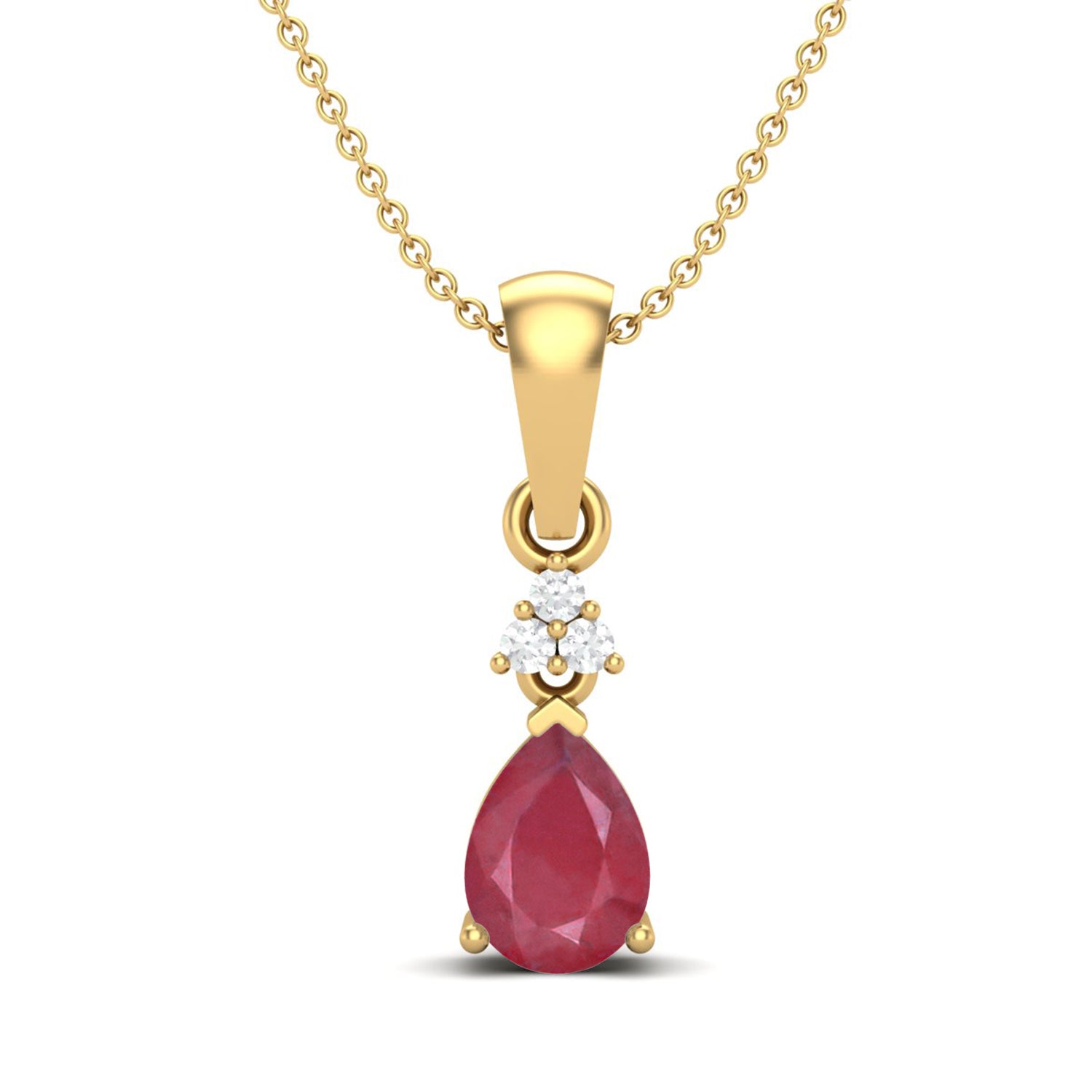 Ruby 0.75 Ct Pear Classic 3-Stone Necklace – 14k Yellow Gold