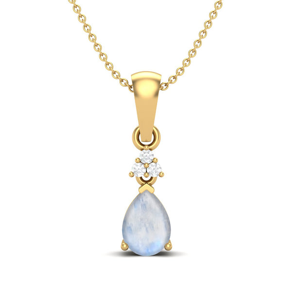 Pear Shaped Genuine Moonstone Drop Pendant 925 Sterling Silver Bridal Wedding Necklace
