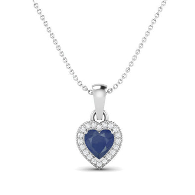 Heart Shaped Blue Sapphire Cz Gemstone Love Pendant Necklace, 925 Silver Platinum Necklace