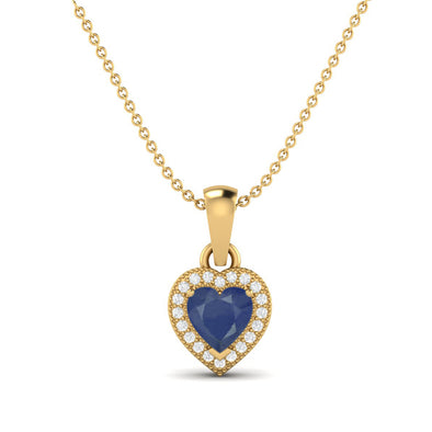 6MM Heart Shaped Blue Sapphire Wedding Pendant 9k Yellow Gold Love Pendant Chain Necklace