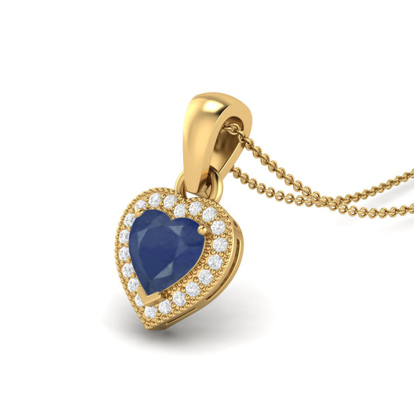 Heart Shaped Blue Sapphire Cz Gemstone Love Pendant Necklace, 925 Silver Platinum Necklace