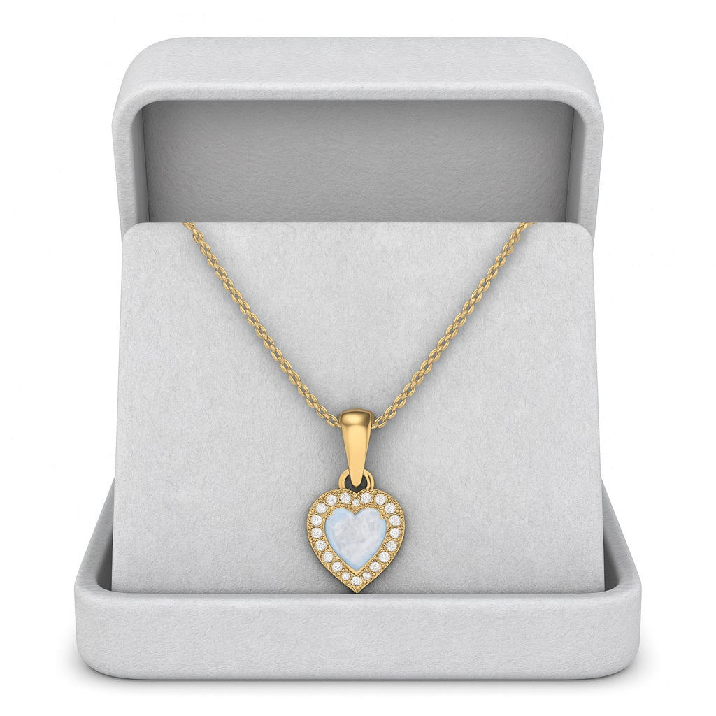 Collana con ciondolo a forma di cuore da 6 mm con pietra di luna autentica, collana con catena placcata in platino in argento sterling 925