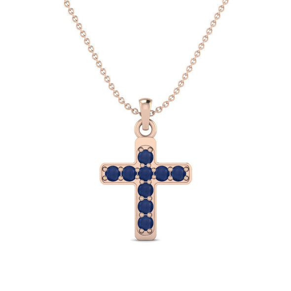 Natural Round Blue Sapphire Gemstone 925 Sterling Silver Holy Cross Pendant Necklace Bridal Necklace