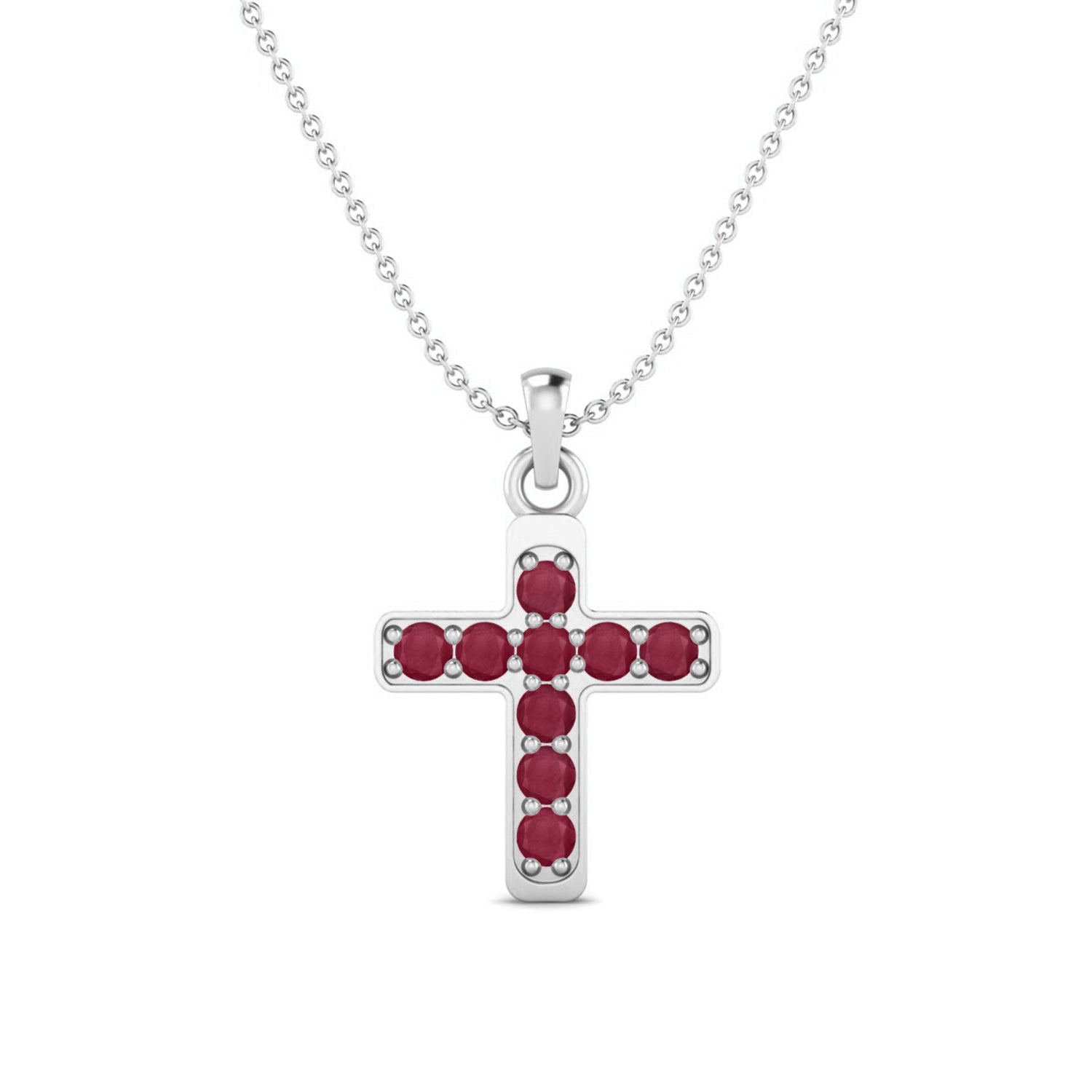 Ruby 1.35 Ct Round Classic Cross Faith Necklace - 14k Fine Yellow Gold