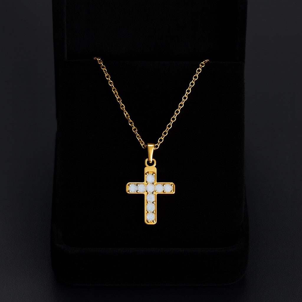 Moonstone 0.90 Ct Round Cut Cross Necklace – 14K Yellow Gold