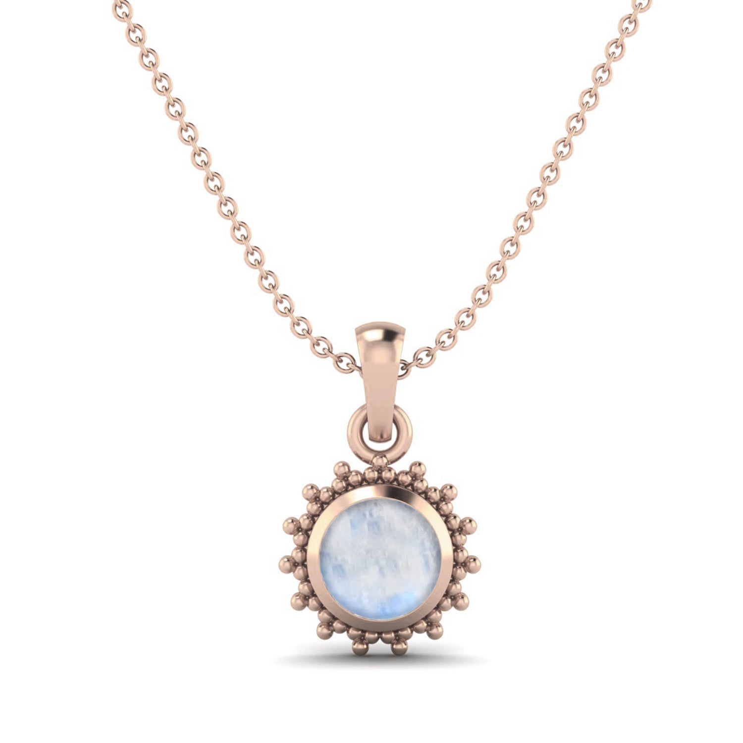 Moonstone Round Solitaire Pendant - Sterling Silver