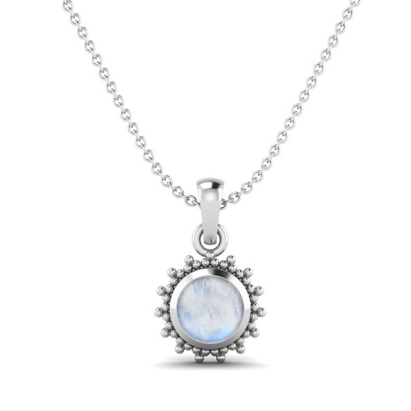 925 Sterling Silver Moonstone Chain Necklace Jewelry Round Shaped Halo Necklace Wedding Pendant