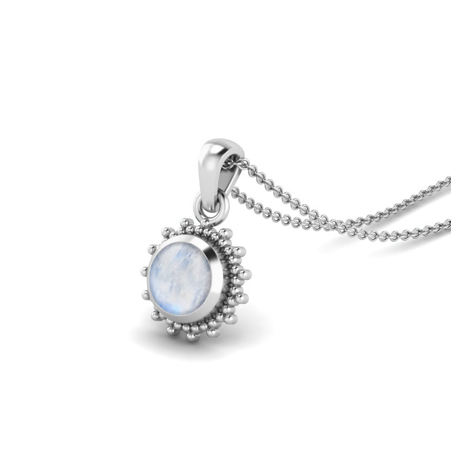 Moonstone Round Solitaire Pendant - Sterling Silver