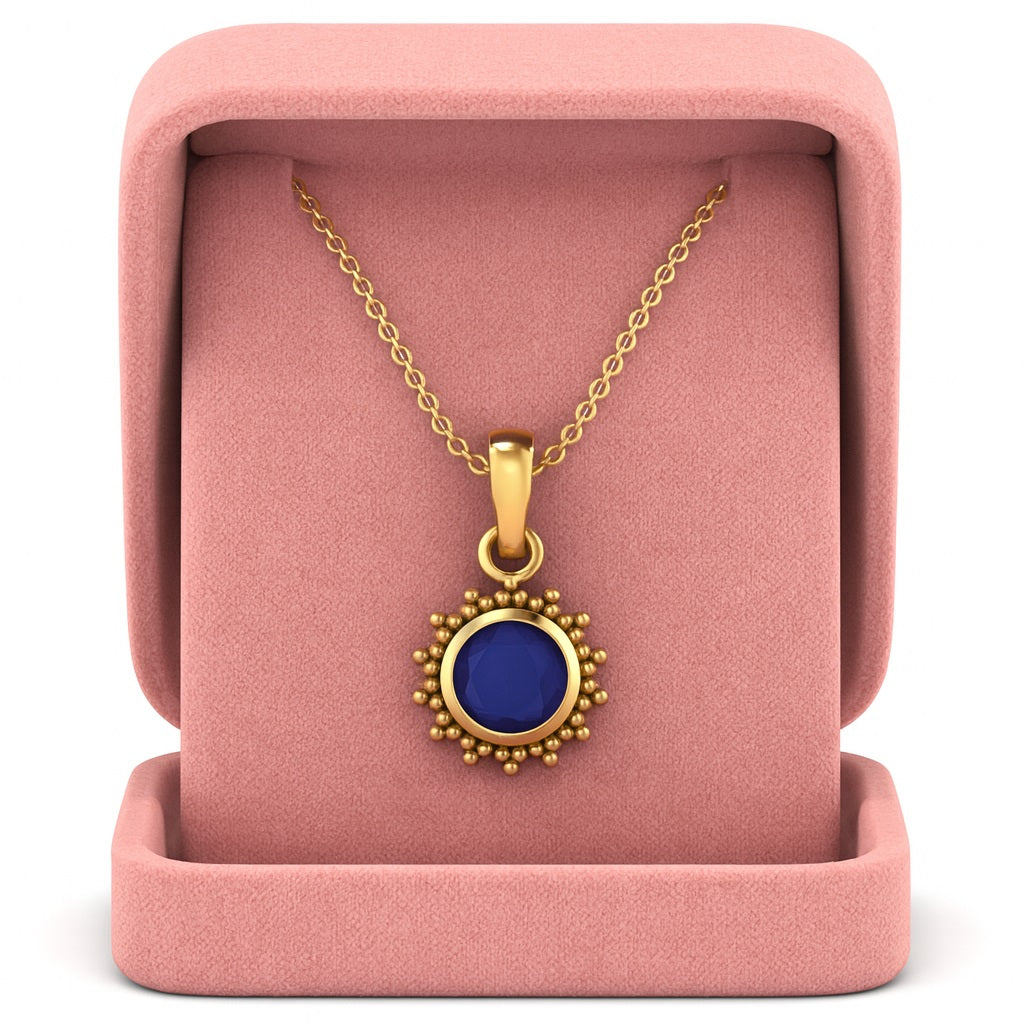 Blue Sapphire Round Solitaire Pendant - Sterling Silver