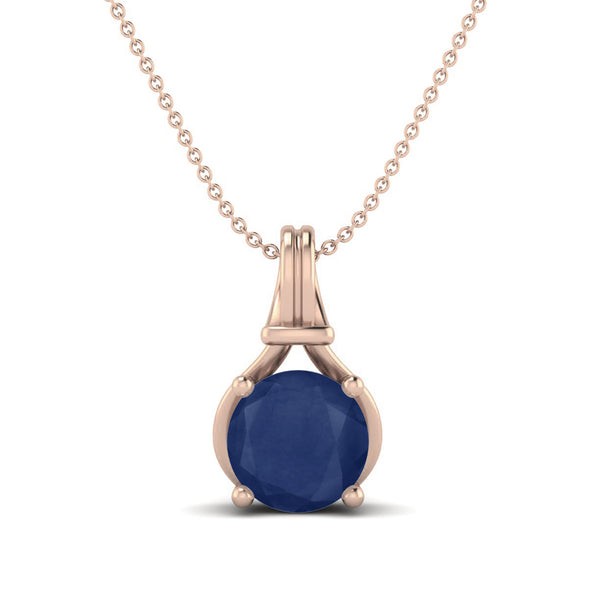 6MM Round Blue Sapphire Necklace 925 Sterling Silver Solitaire Pendant For Women