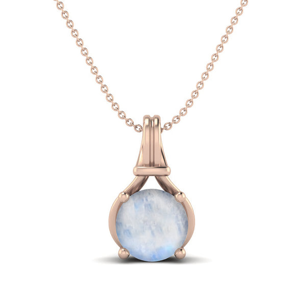 6 MM Round Moonstone Gemstone 925 Sterling Silver Solitaire Pendant Necklace for women Jewelry