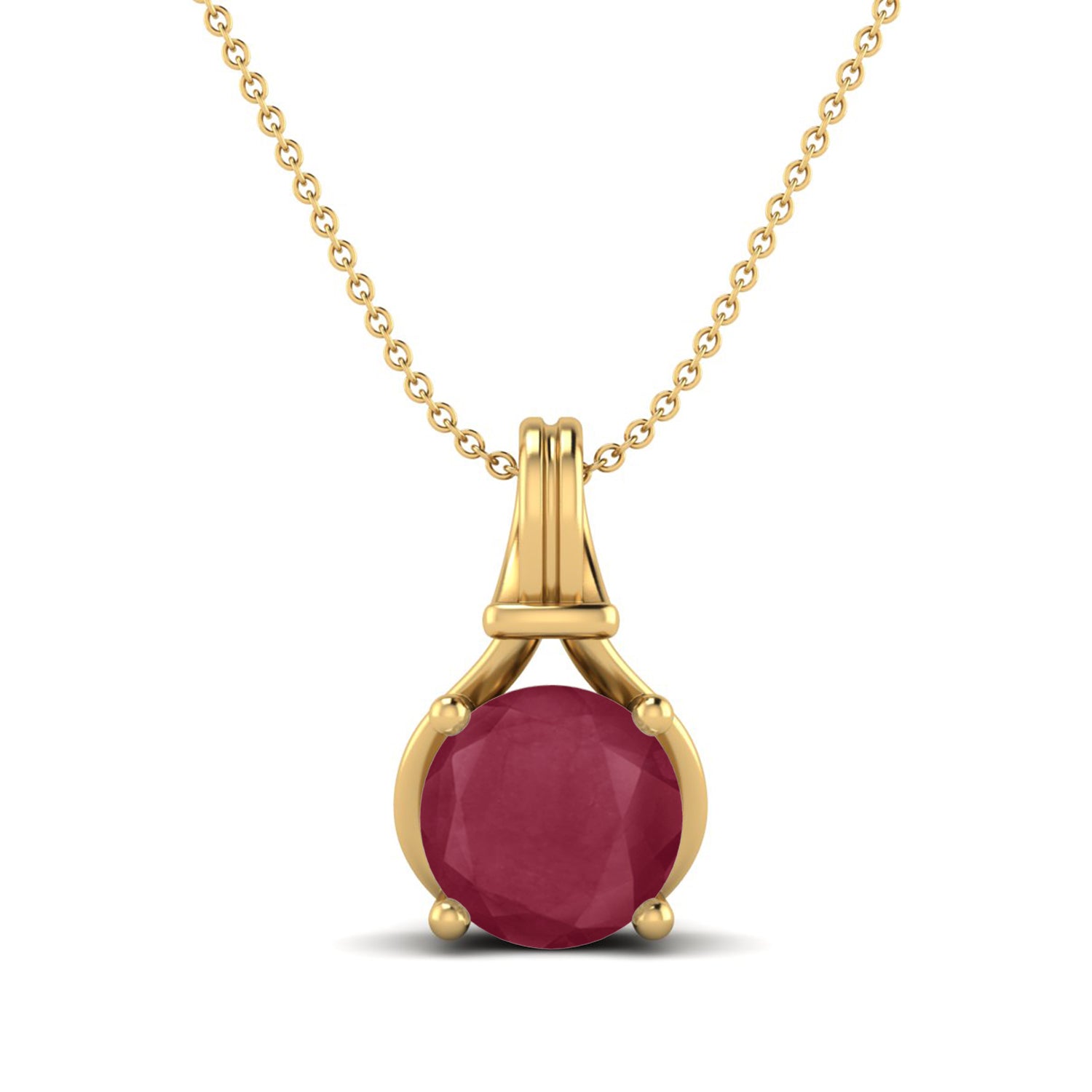 Ruby 0.75 Ct Round Classic Solitaire Necklace - 14k Yellow Gold