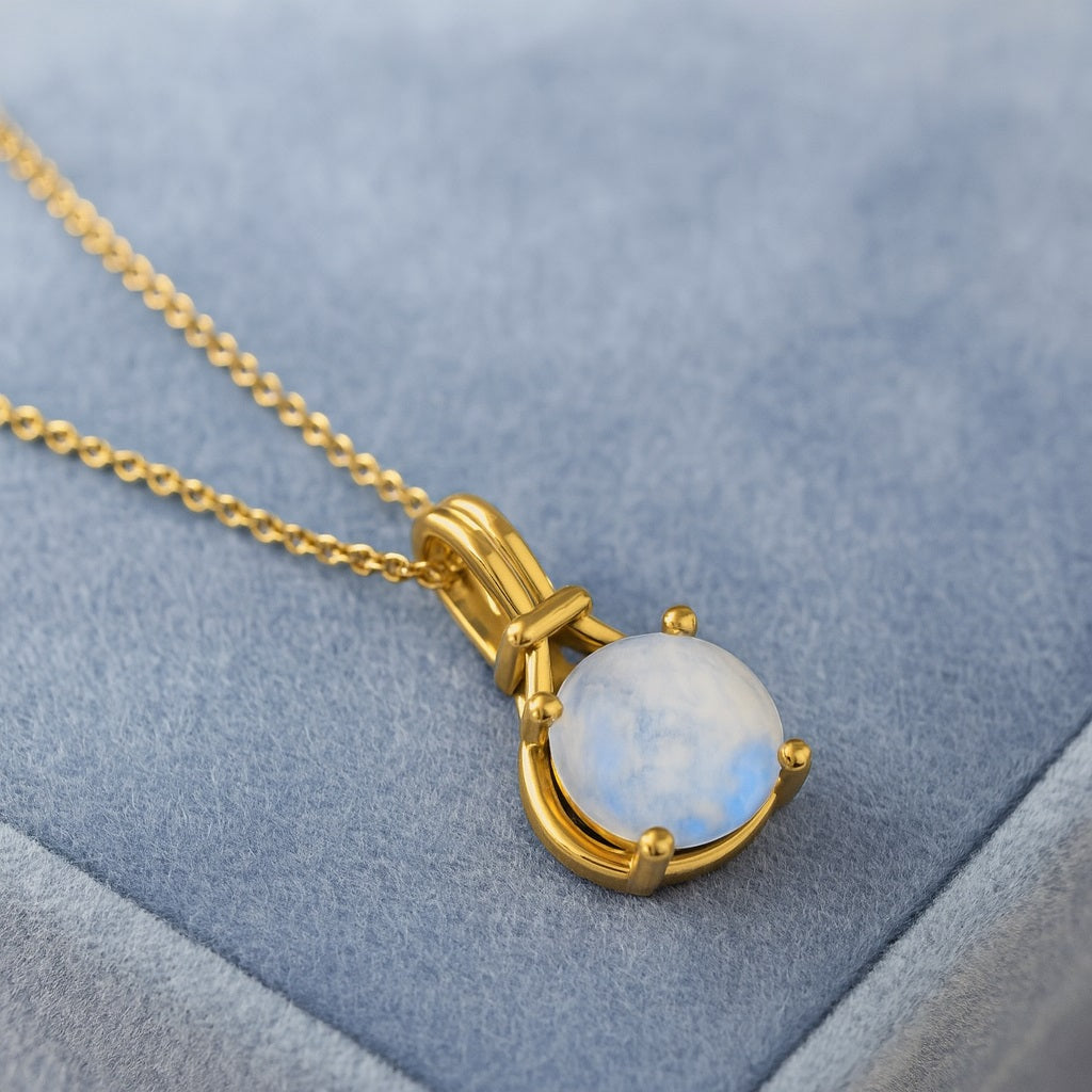 Collana con ciondolo solitario in argento sterling 925 con pietra di luna rotonda da 6 mm, per gioielli da donna