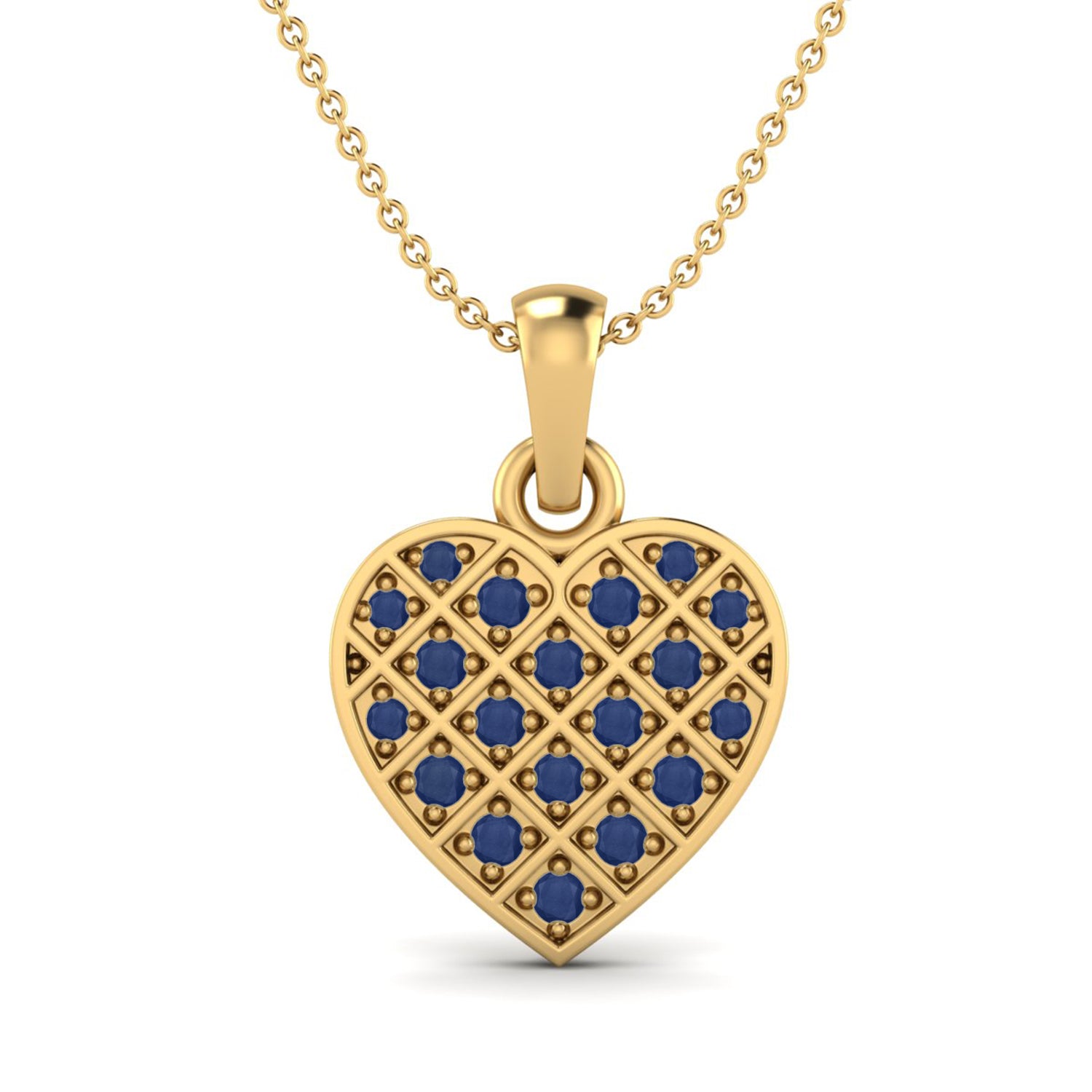 Blue Sapphire 1.05 Ct mm Round Cluster Lattice Heart Pendant - 14k Yellow Gold
