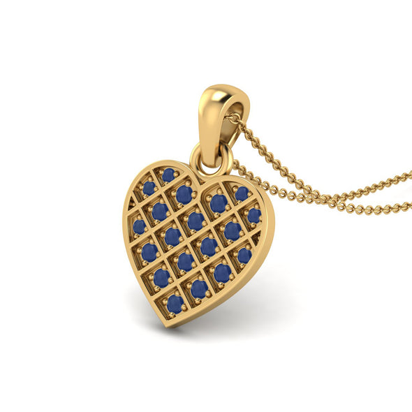 9k Yellow Gold Blue Sapphire Wedding Pendant For Women Heart Love Pendant Chain Necklace