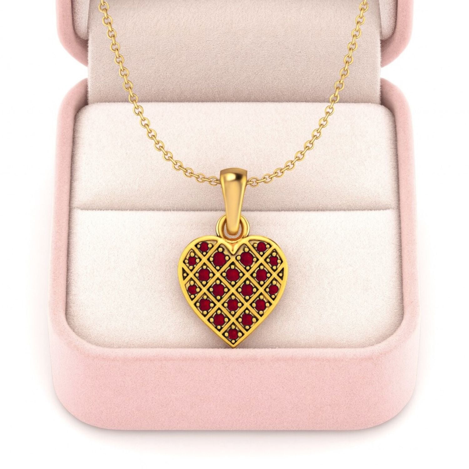 Ruby 2.85 Ct Heart Lattice Cluster Necklace - 14k Yellow Gold