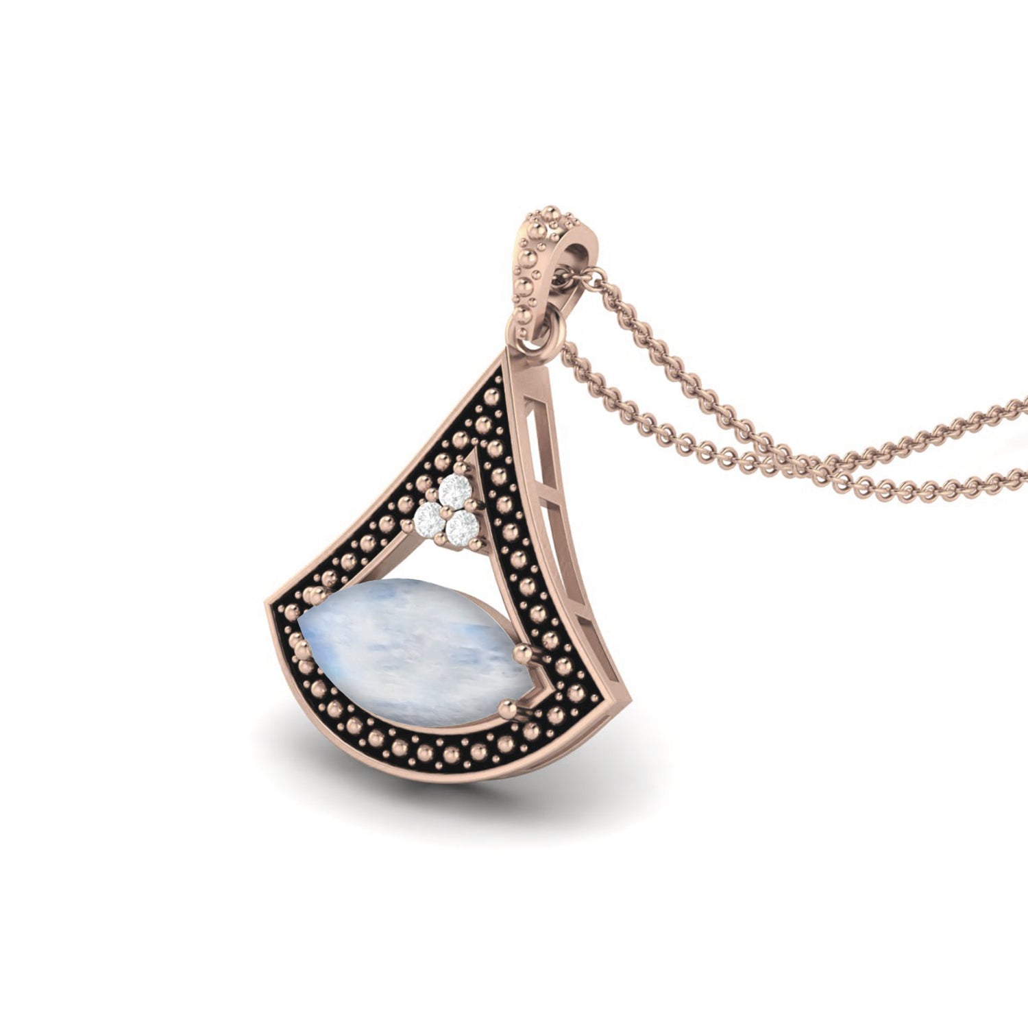 Moonstone Marquise Black Enamel Pendant - Sterling Silver