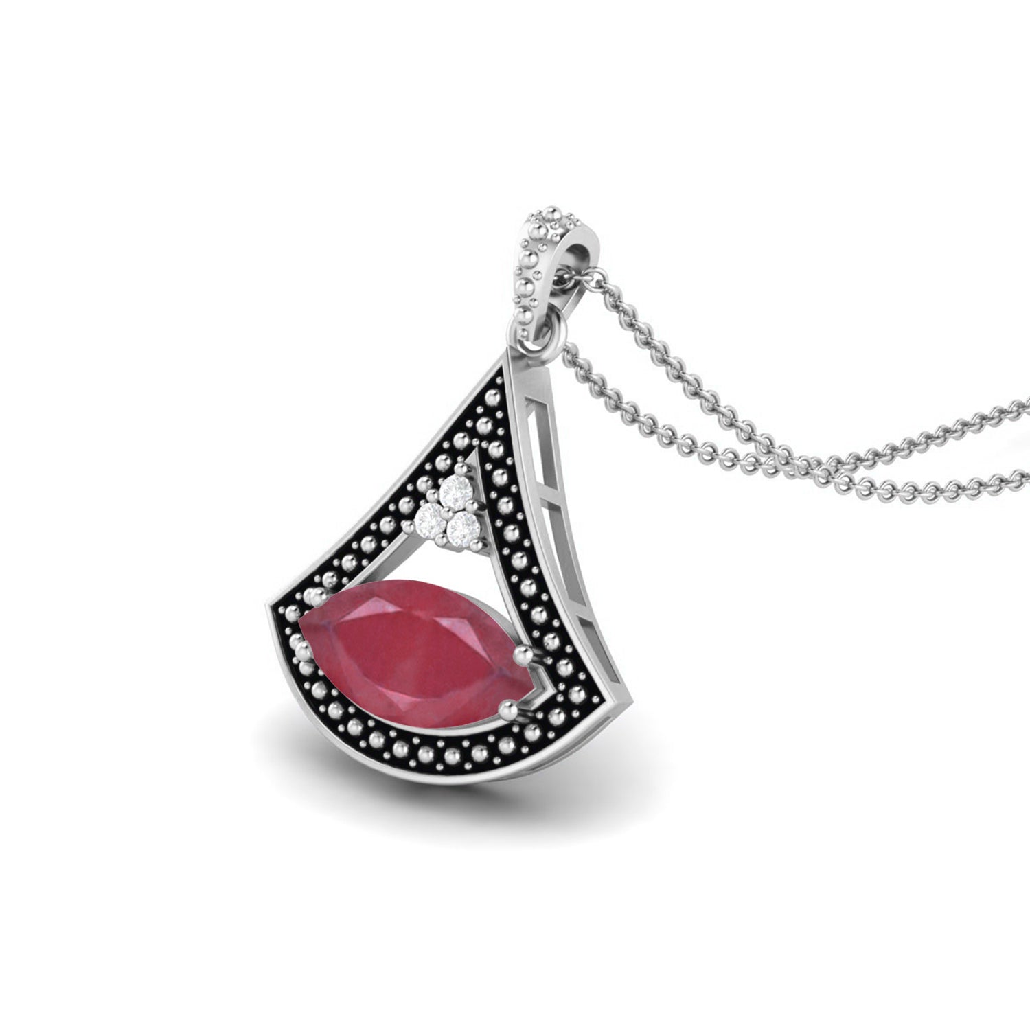 Ruby  4.15 Ct Marquise Art Deco Statement Necklace – 14k Fine Yellow Gold