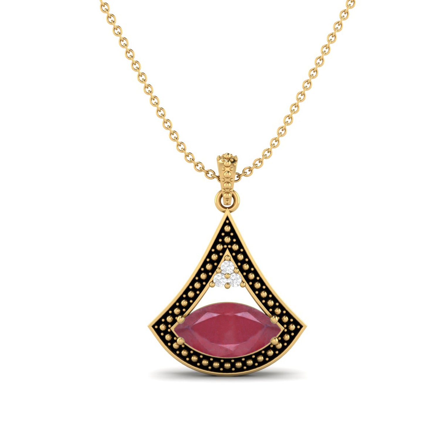 Ruby  4.15 Ct Marquise Art Deco Statement Necklace – 14k Fine Yellow Gold