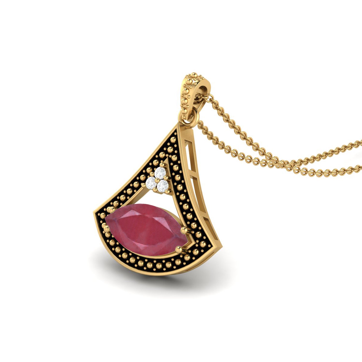 Ruby  4.15 Ct Marquise Art Deco Statement Necklace – 14k Fine Yellow Gold