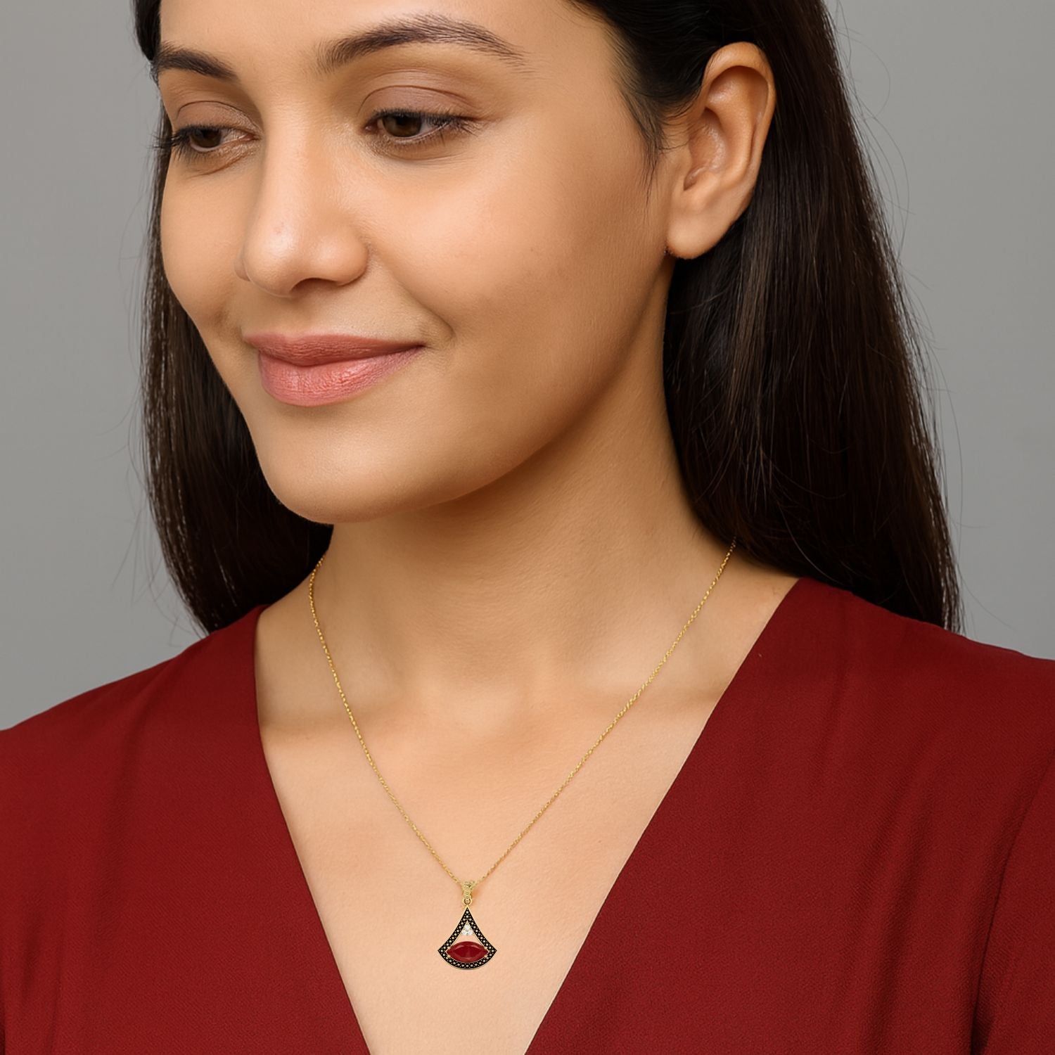 Ruby  4.15 Ct Marquise Art Deco Statement Necklace – 14k Fine Yellow Gold