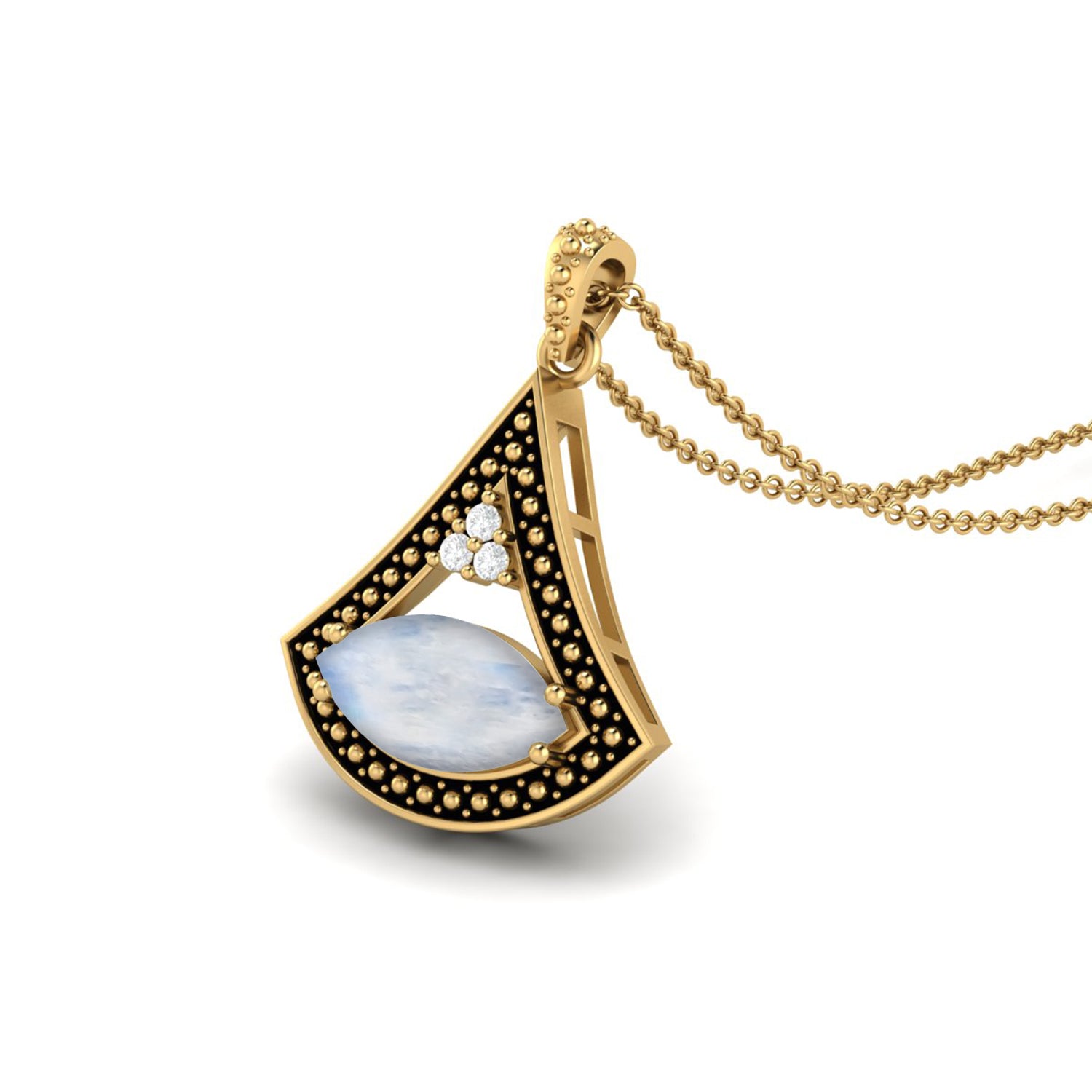 Moonstone Marquise Black Enamel Pendant - Sterling Silver