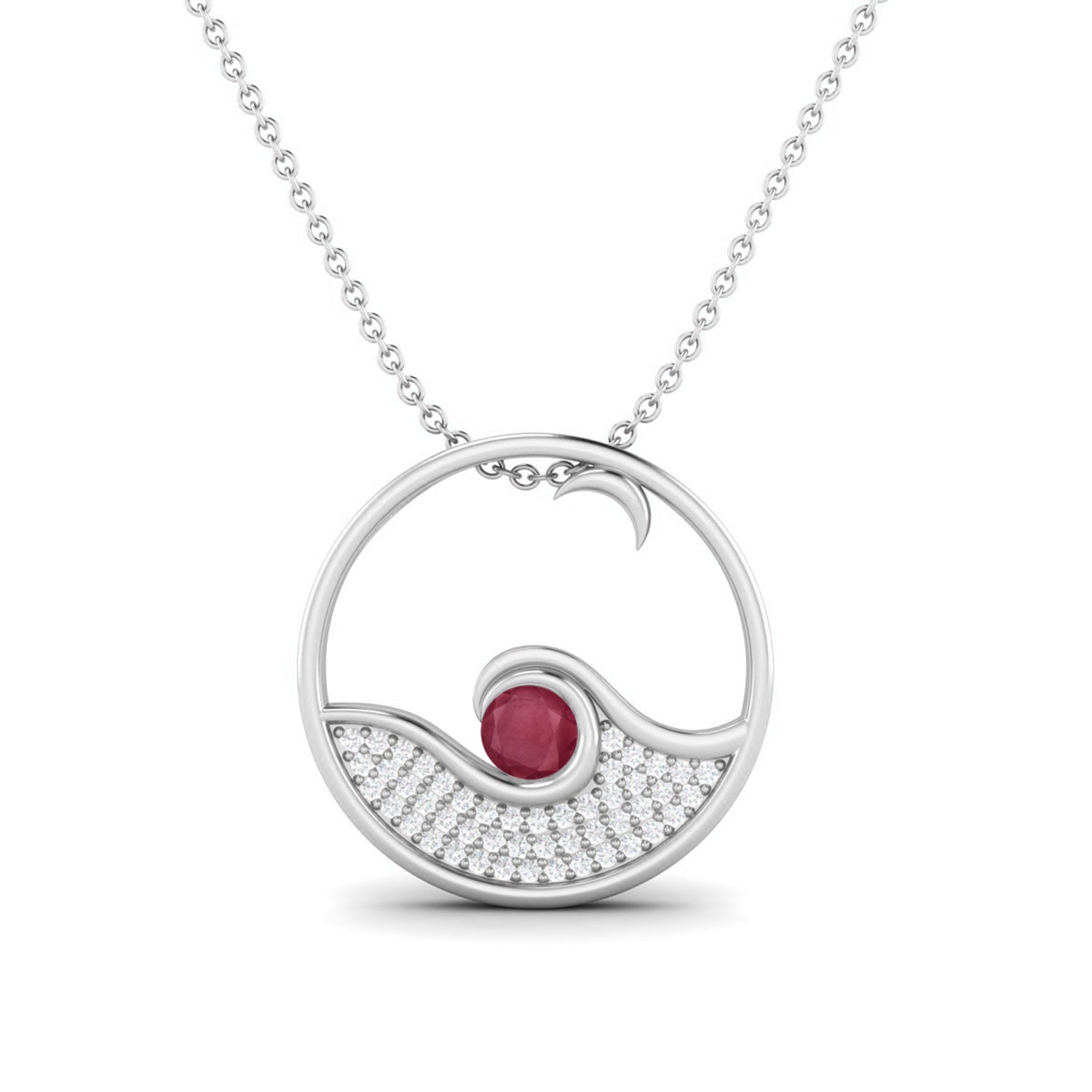 Ruby 0.25 Ct Round Ocean Wave Circle Necklace – 14k Yellow Gold