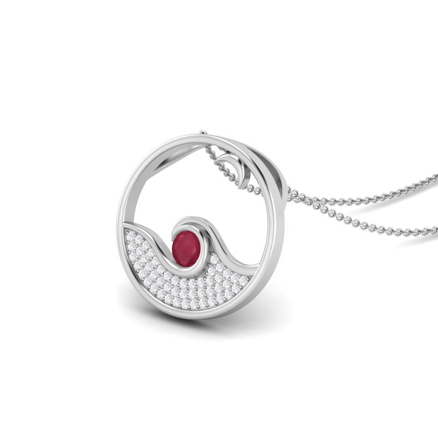 Ruby 0.25 Ct Round Ocean Wave Circle Necklace – 14k Yellow Gold