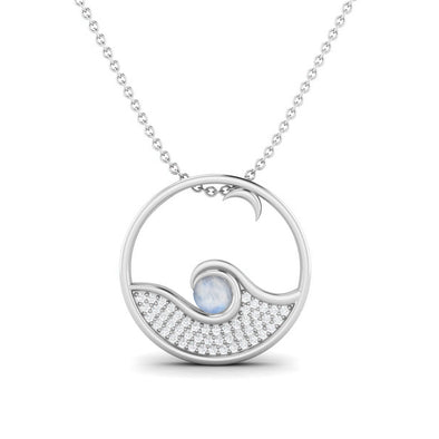 Round Moonstone Gemstone Open Circle Wave Necklace 925 Sterling Silver Swirl Chain Necklace