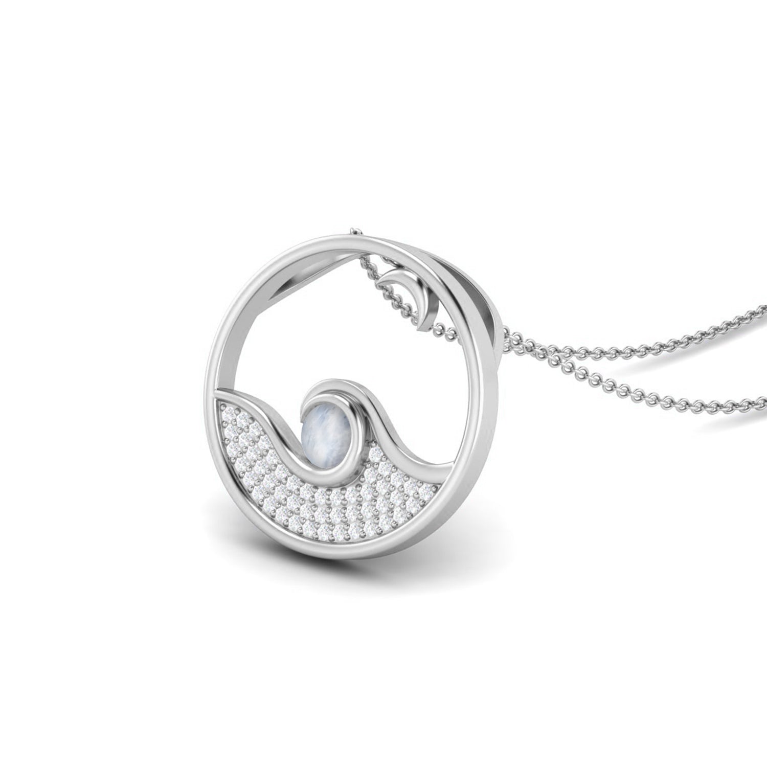 Moonstone Ocean Wave Pendant - Sterling Silver