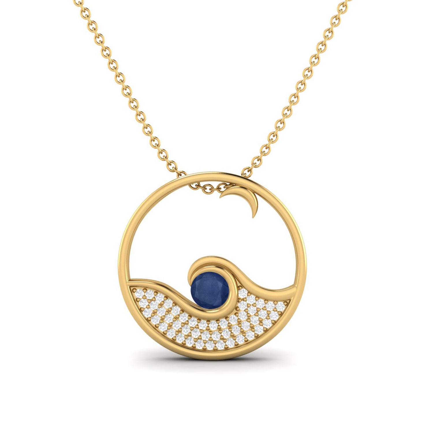 Blue Sapphire 0.25 Ct Round Circle Pendant - 14k Yellow Gold