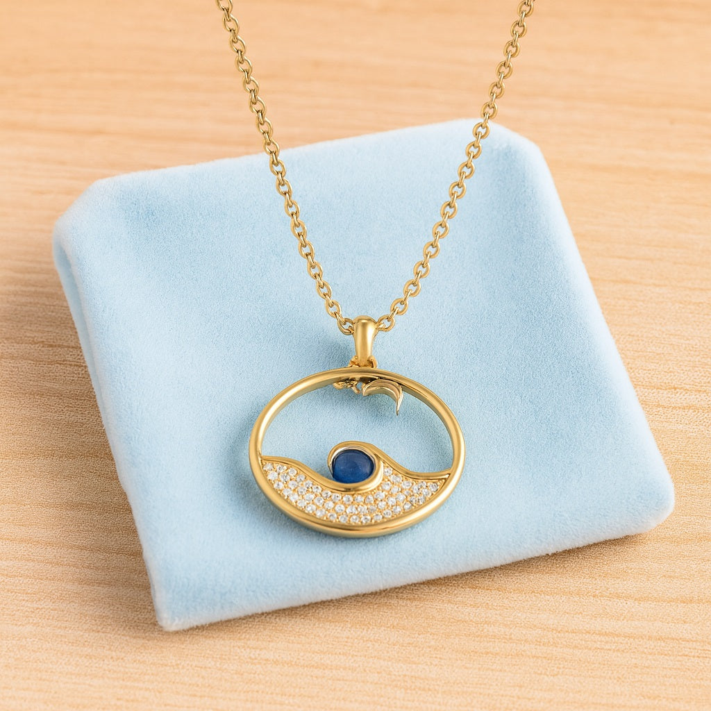 Blue Sapphire 0.25 Ct Round Circle Pendant - 14k Yellow Gold