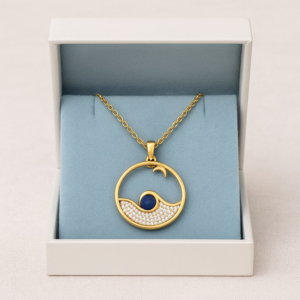Blue Sapphire 0.25 Ct Round Circle Pendant - 14k Yellow Gold