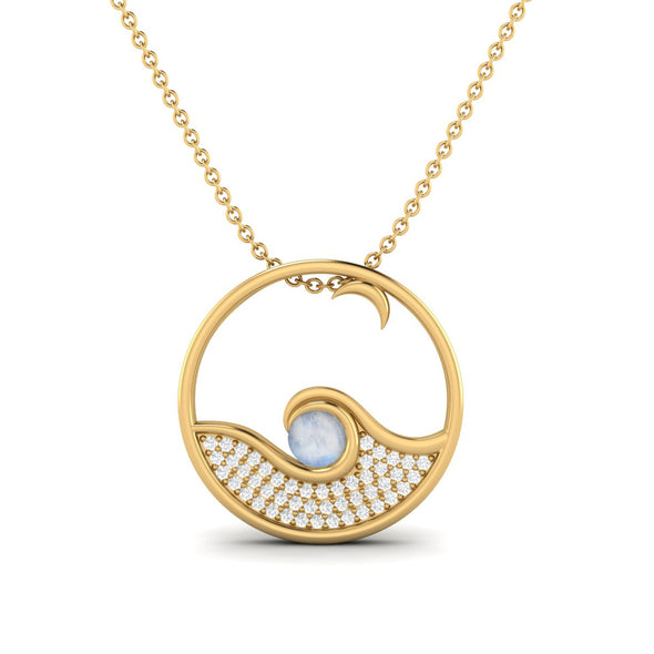 Round Moonstone Gemstone Open Circle Wave Necklace 925 Sterling Silver Swirl Chain Necklace