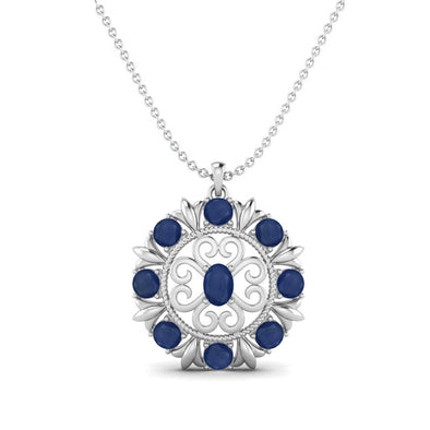 3.5 Cts Blue Sapphire Art Deco Necklace For Women
