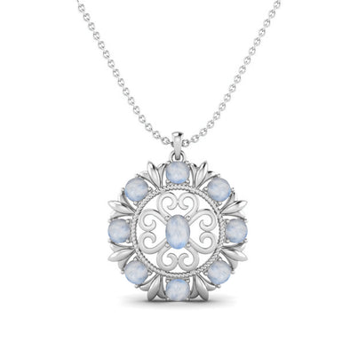 Moonstone Gemstone Art Deco Filigree Design Necklace 925 Sterling Silver Floral Style Wedding Pendant