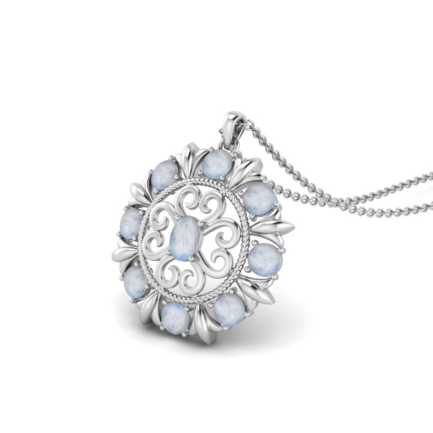 Moonstone Scrollwork Design Pendant - Sterling Silver