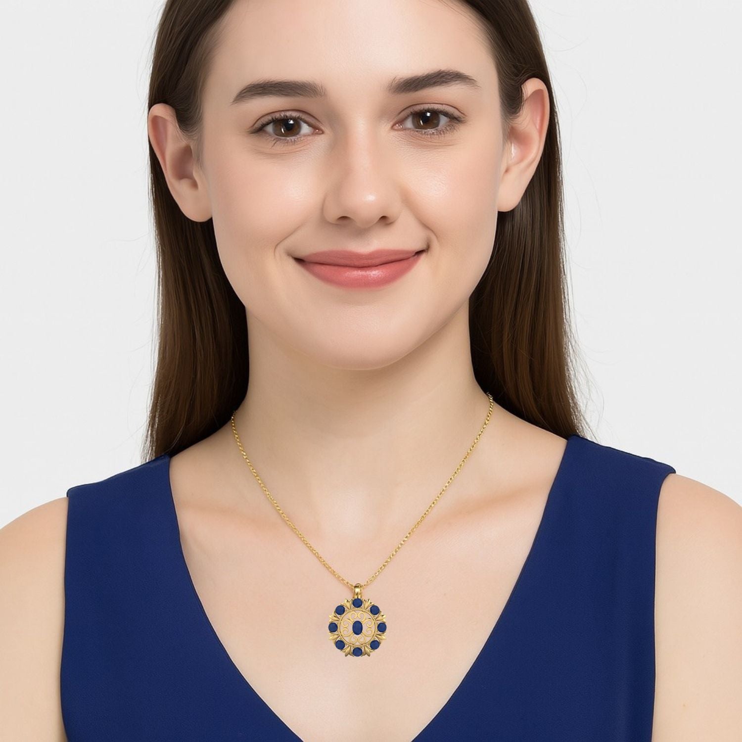 Collana Art Déco con zaffiro blu da 3,5 ct per donna