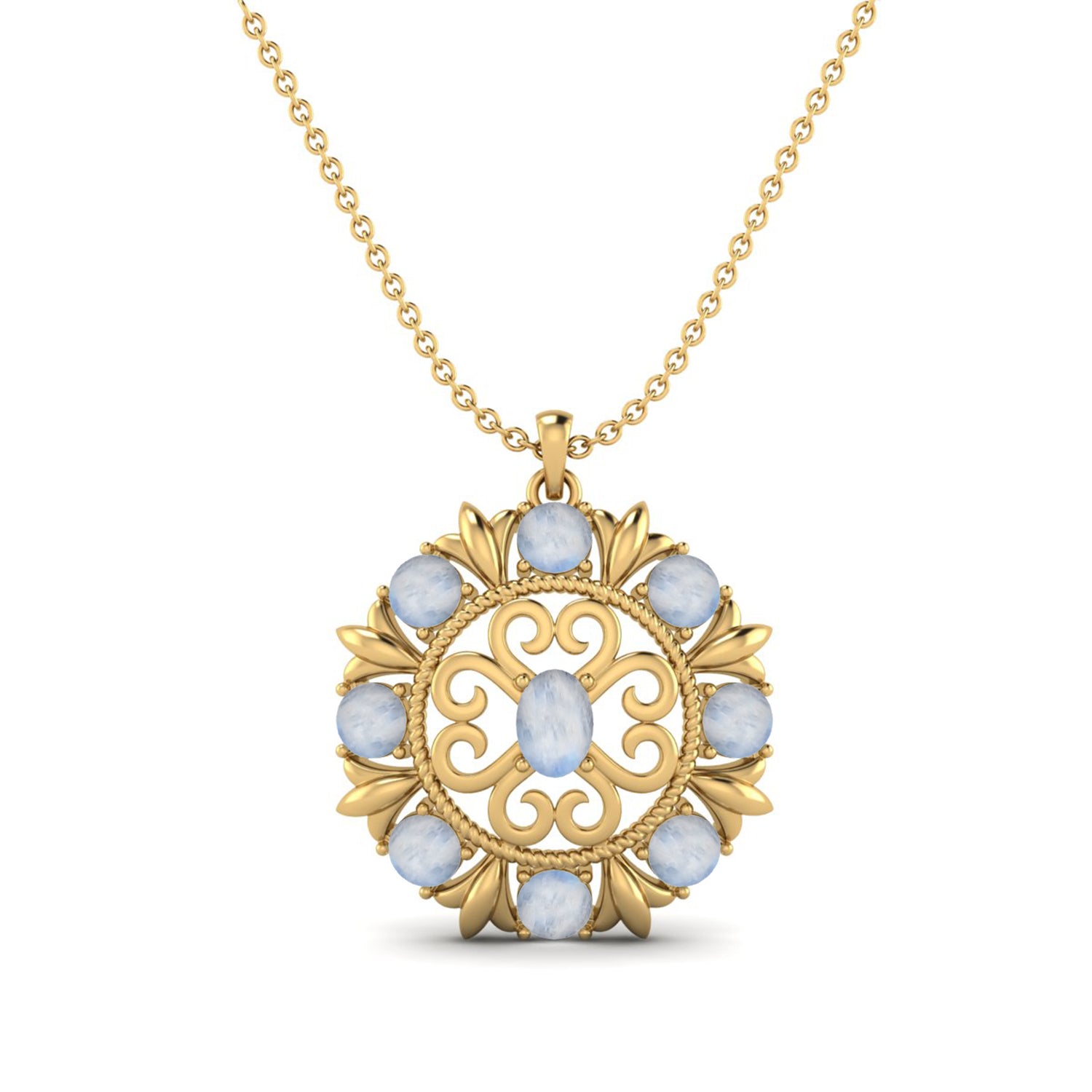 Moonstone Scrollwork Design Pendant - Sterling Silver