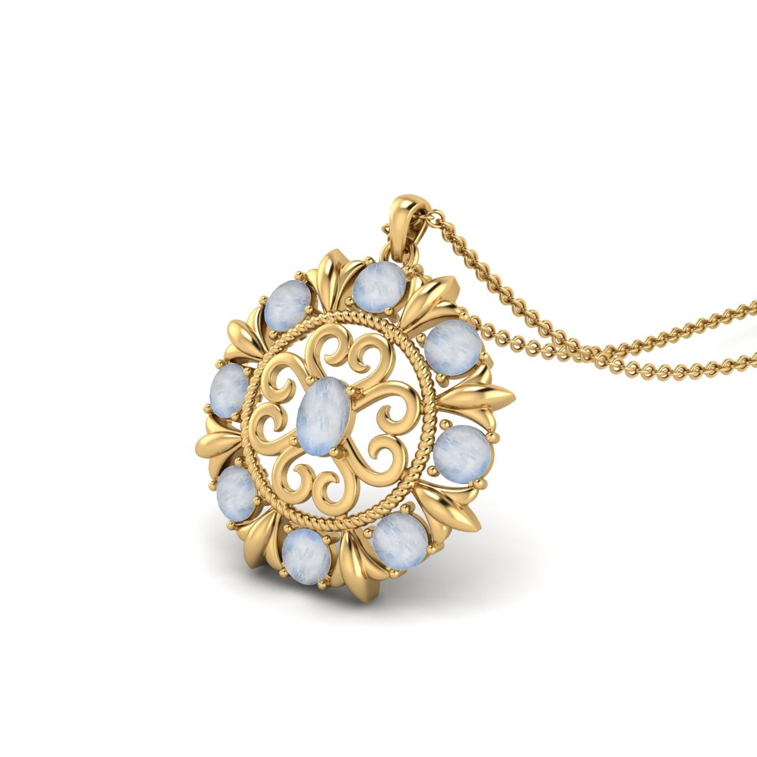 Moonstone Scrollwork Design Pendant - Sterling Silver