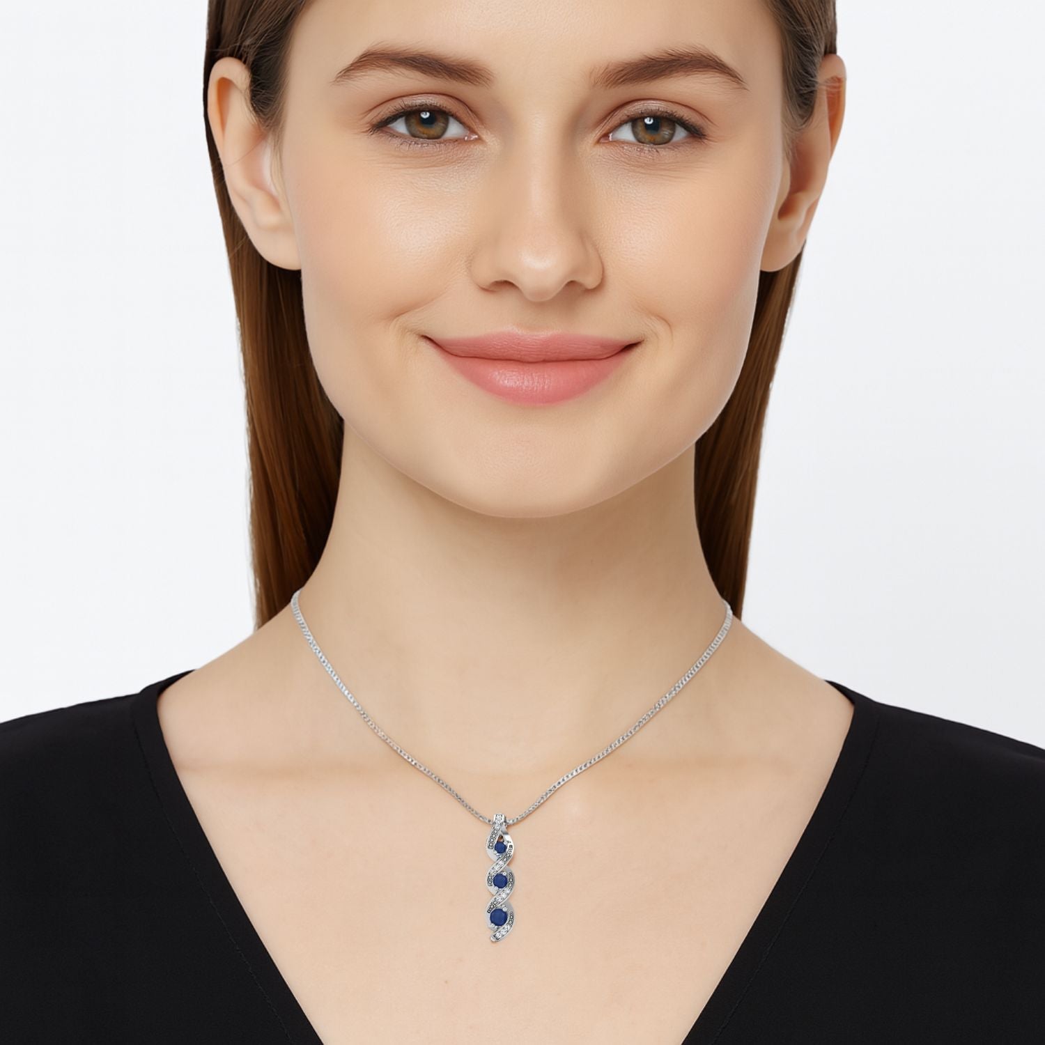Blue Sapphire Spiral Pendant - Sterling Silver