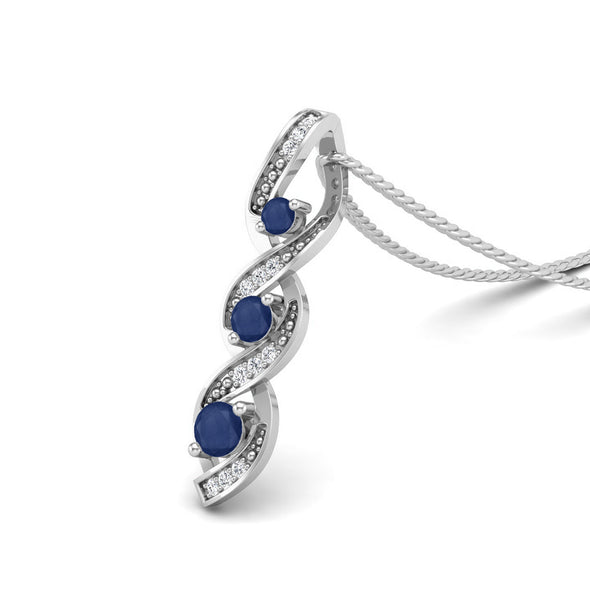 Round Blue Sapphire Wrapped Three Stone Necklace 925 Sterling Silver Spiral Wedding Necklace