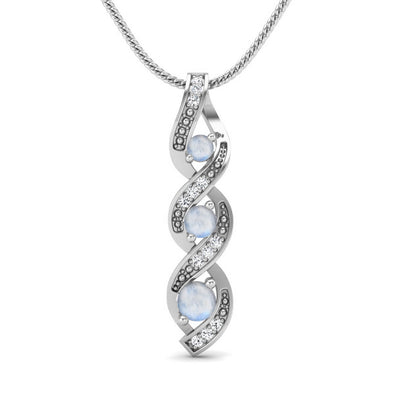 Round Moonstone Wrapped Three Stone Necklace 925 Sterling Silver Spiral Wedding Pendant